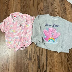 Pink Care Bear tie Button-Up Shirt and Cheer Bear Sweatshirt
